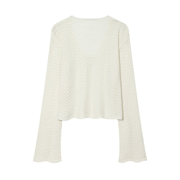 Women Two-Piece Crocheted Knit Set with V-Neck and Midi Skirt Mune Fashion
