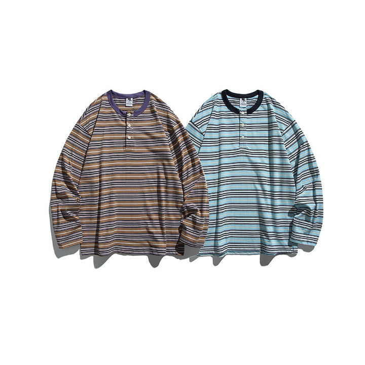 Unisex Oversize Long Sleeve with maritime stripe pattern and functional zippered chest pocket Mune Fashion