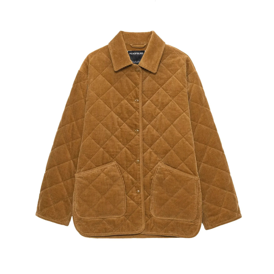 Women's non-quilted cord jacket in oversized look with shirt collar and snap button placket Mune Fashion