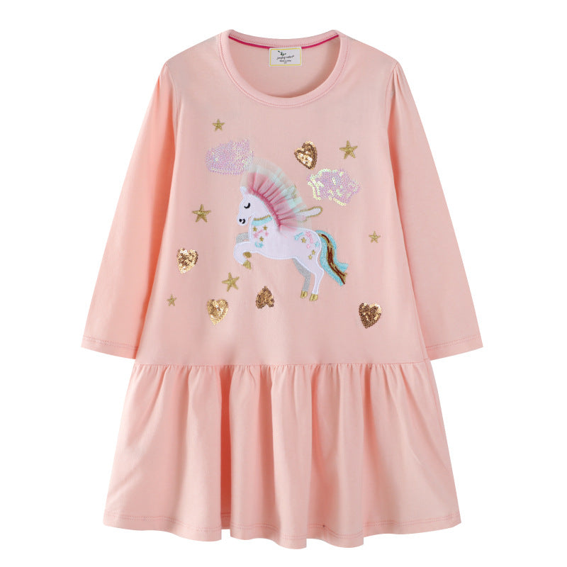 Girl's sweatshirt dress with colorful unicorn design and glitter applications Mune Fashion