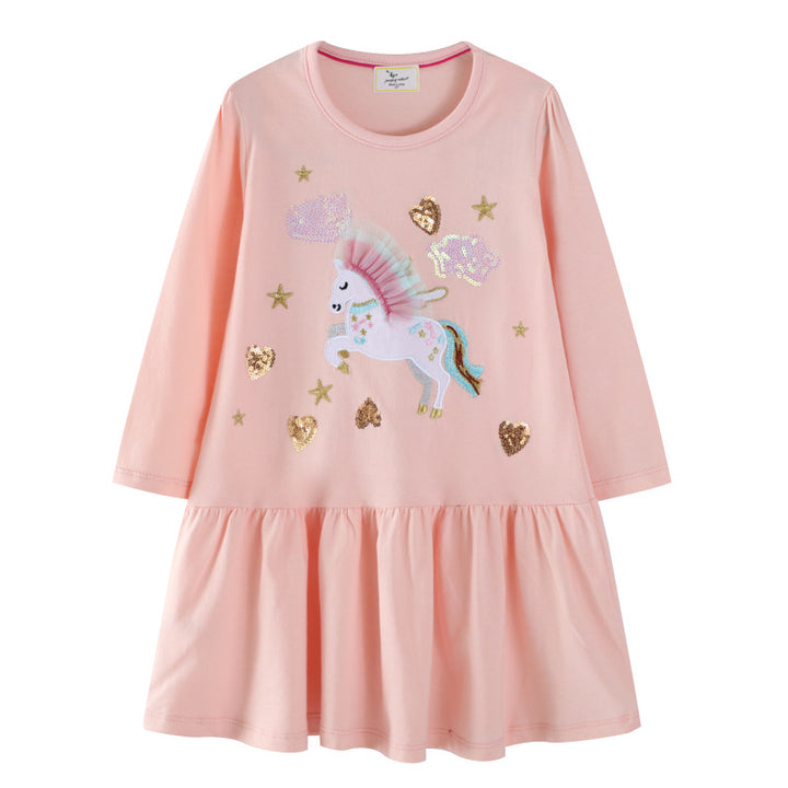 Girl's sweatshirt dress with colorful unicorn design and glitter applications Mune Fashion
