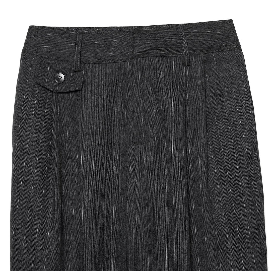 Women's high-waisted pleated trousers with stripes and decorative flap Mune Fashion
