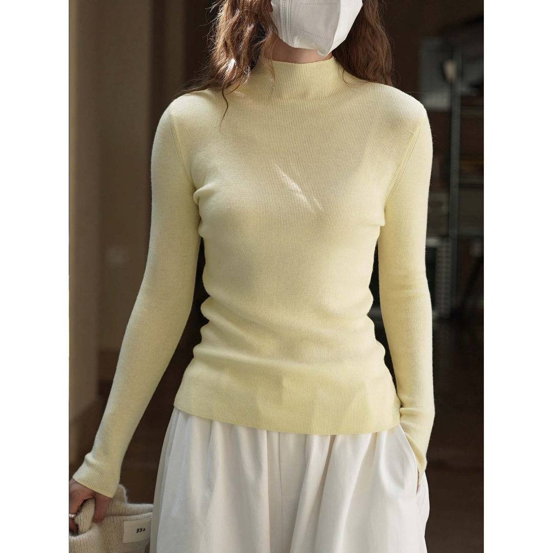 Women's Figure-Hugging Ribbed Knit Sweater with Short Stand-Up Collar and Extended Sleeves Mune Fashion
