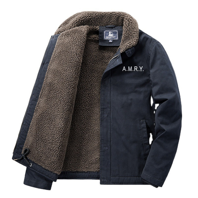 Men's canvas work jacket with Sherpa lining, thermal insulation, and drawstring hem Mune Fashion