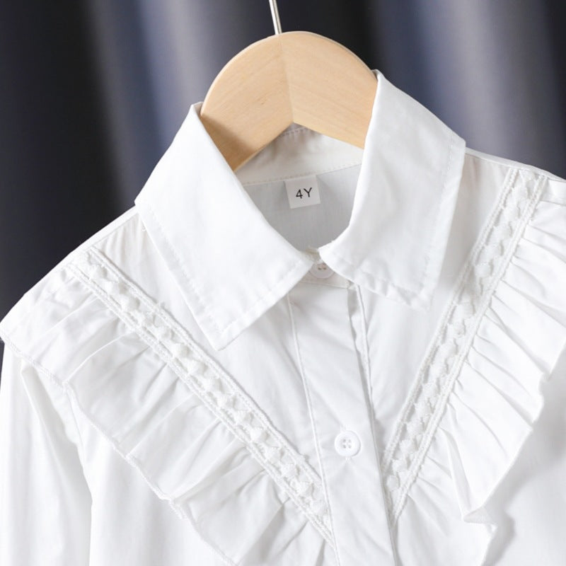 Girl's classic long sleeve shirt with ruffle detail Mune Fashion