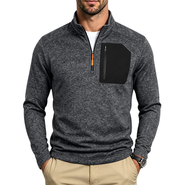 Men's Textured Quarter-Zip Sweater with Half-Zip and Chest Zip Pocket Mune Fashion