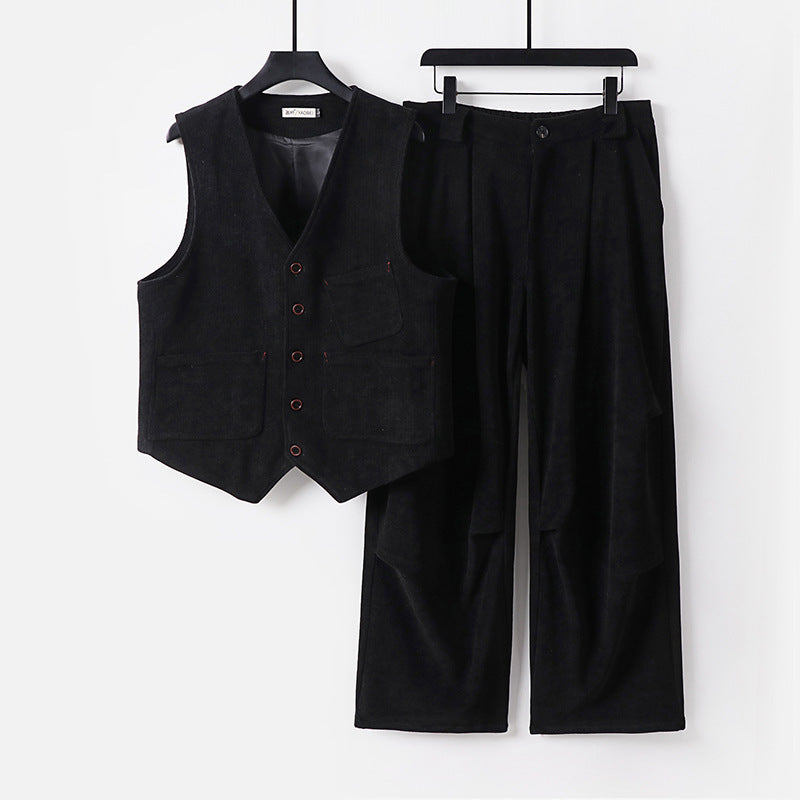 Men's Two-Piece Vest and Pleated Trousers Set in Modern Workwear Style Mune Fashion