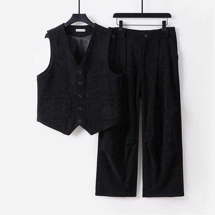 Men's Two-Piece Vest and Pleated Trousers Set in Modern Workwear Style Mune Fashion