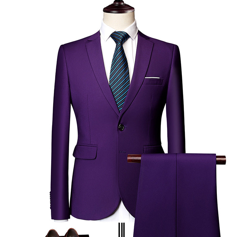 Men's Slim Fit Single-Breasted Suit Set with One-Button Blazer, Slim Suit Pants with Crease and Elastic Stretch Fabric Mune Fashion