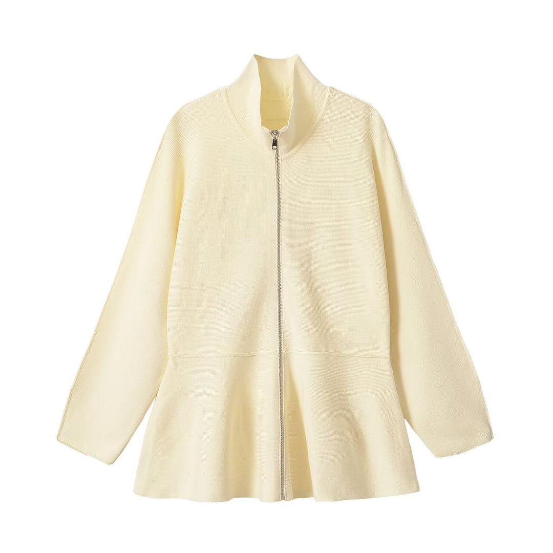 Women’s structure knit A-line cardigan with zip and stand-up collar Mune Fashion