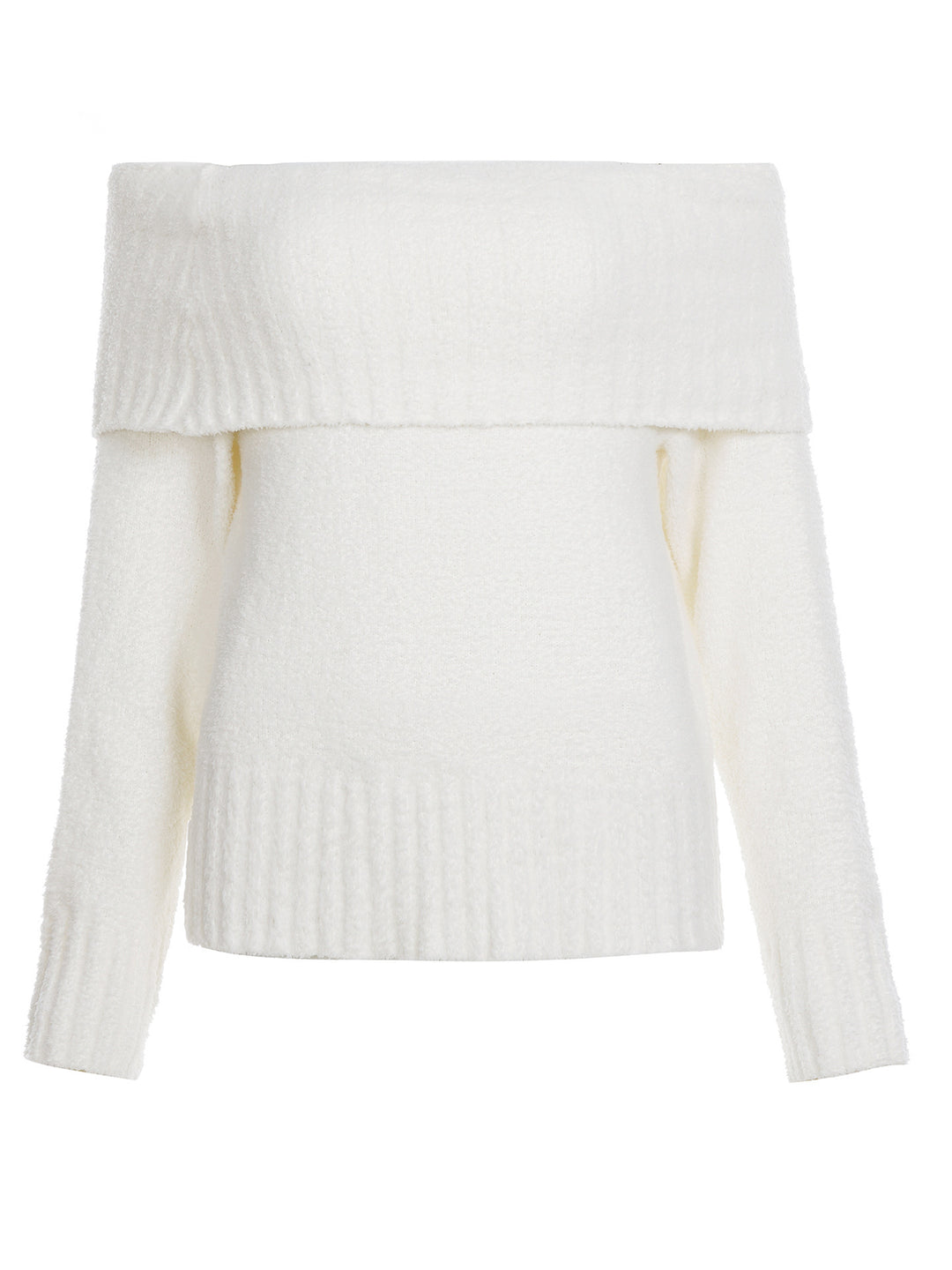 Women Off-Shoulder Fluffy Knit Sweater with Wide Cowl Neck Mune Fashion