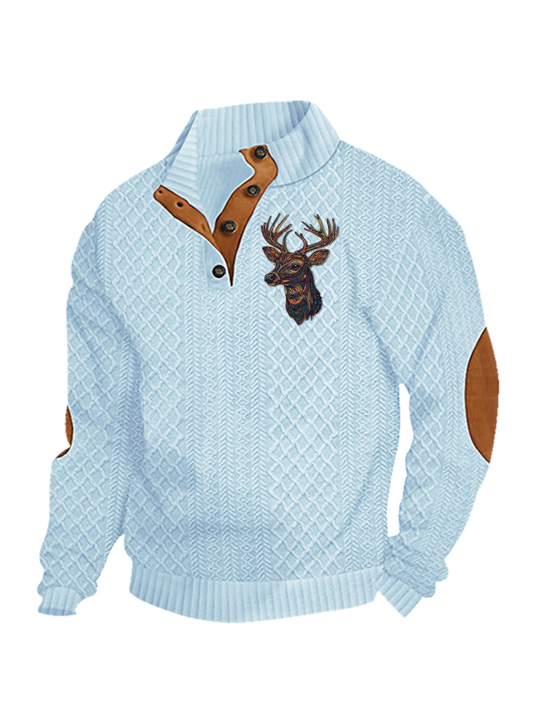 Men's nan Heritage textured pullover with stand-up collar faux leather trim elbow patches and half-button placket Mune Fashion