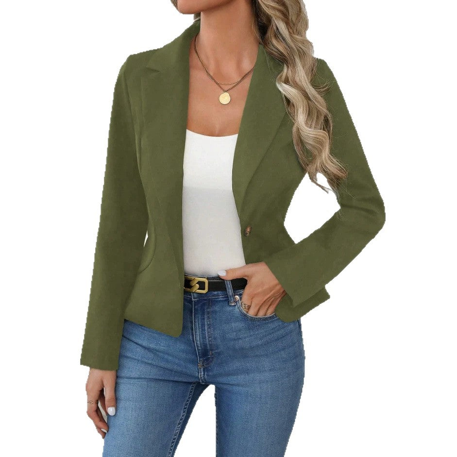 Women's Tailored One-Button Blazer with Notched Lapel and Patch Pockets Drune