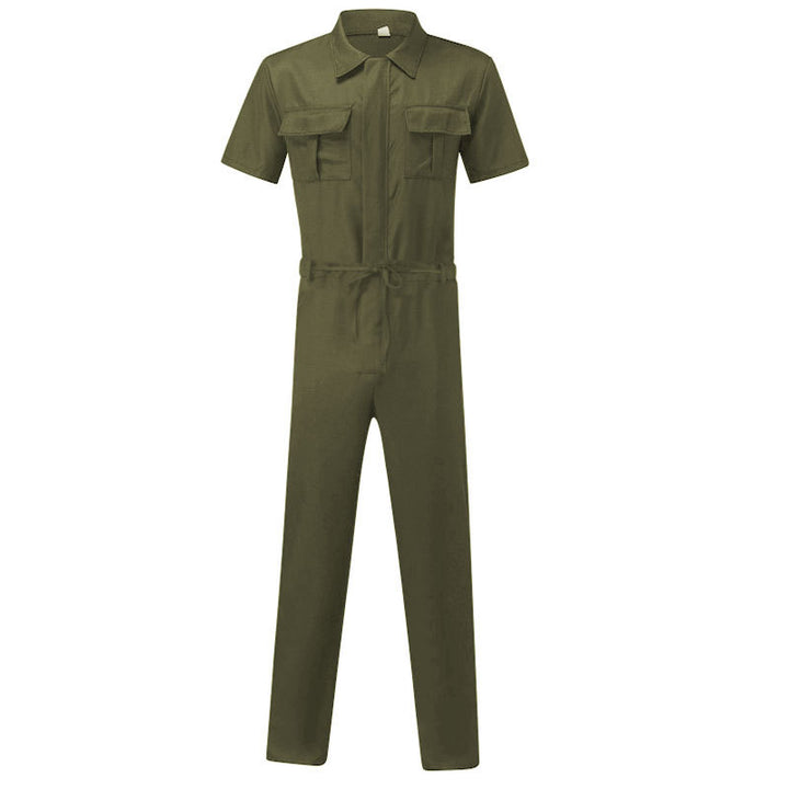 Men's short-sleeved overall work suit with concealed front closure and applied chest pockets Mune Fashion