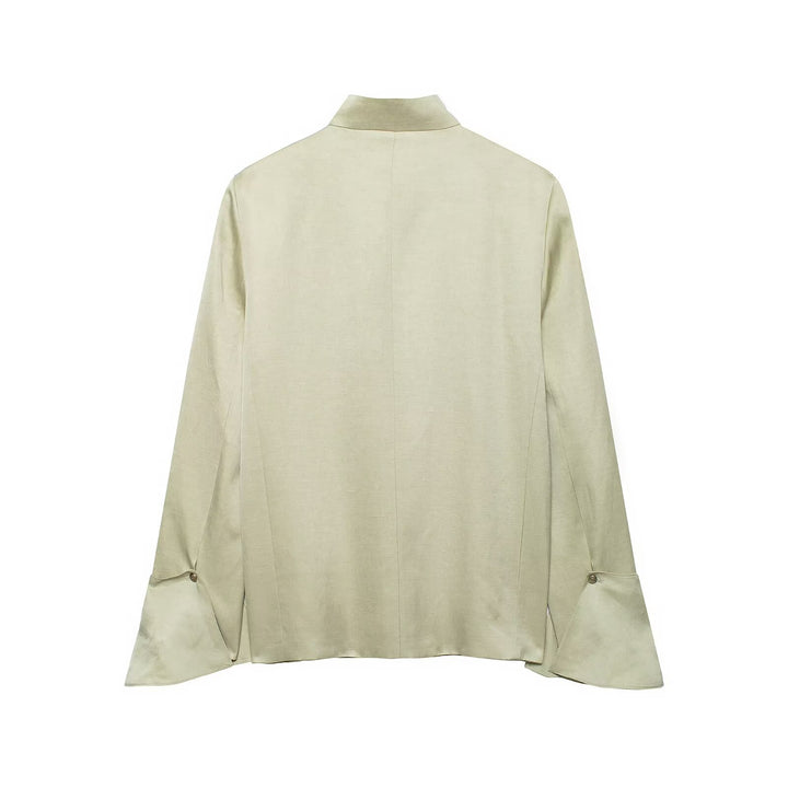 Women Asymmetric Jacket with Stand Collar and Bell Sleeves Mune Fashion