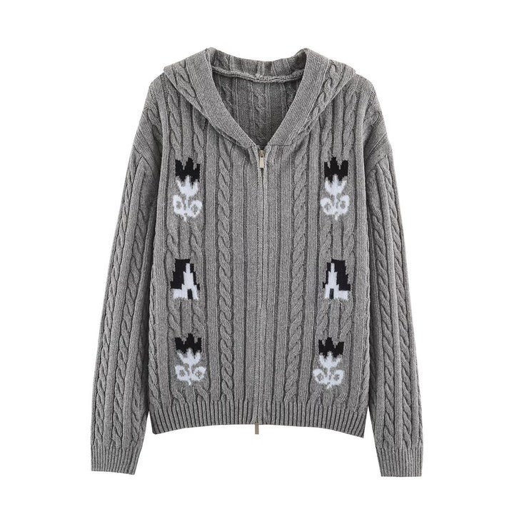 Women's Two-Piece Knit Set with Zipper Hoodie and Short Cable Knit Skirt Mune Fashion
