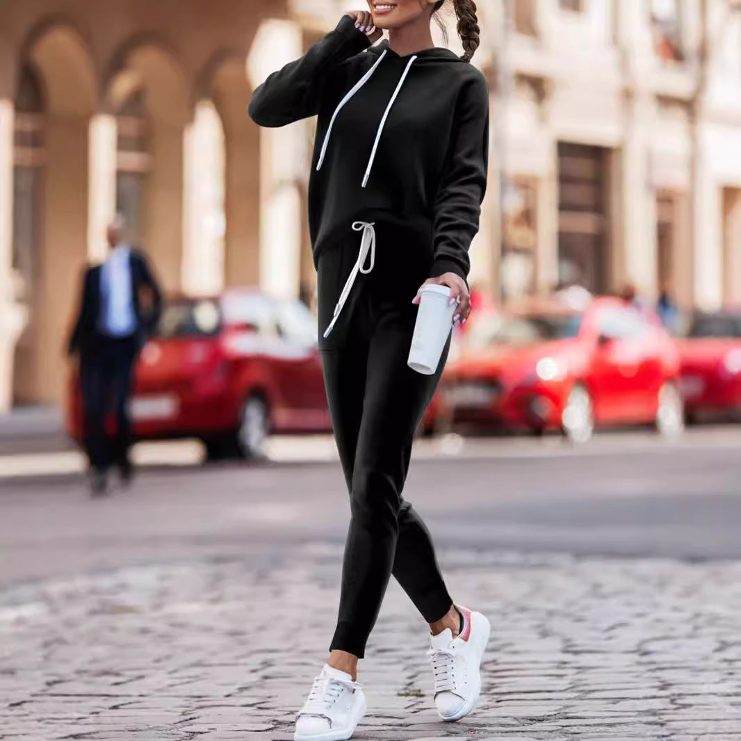 Women Casual Hoodie and Slim-Fit Jogging Pants Set Drune