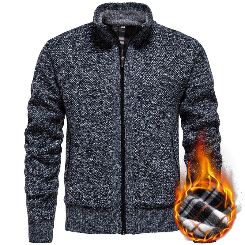 Men's structured knit cardigan with full zip and contrast-lined stand-up collar Mune Fashion