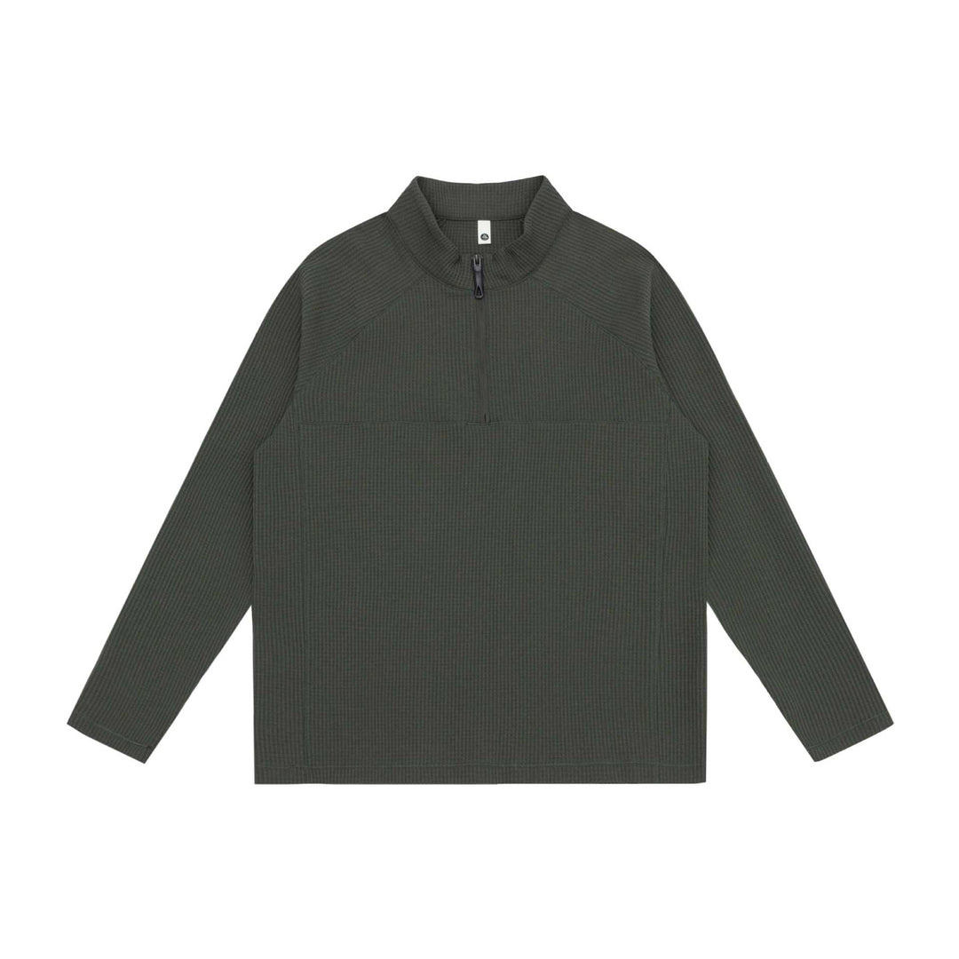 Unisex Waffle Knit Half-Zip Pullover with Troyer Collar and Raglan Sleeves Mune Fashion