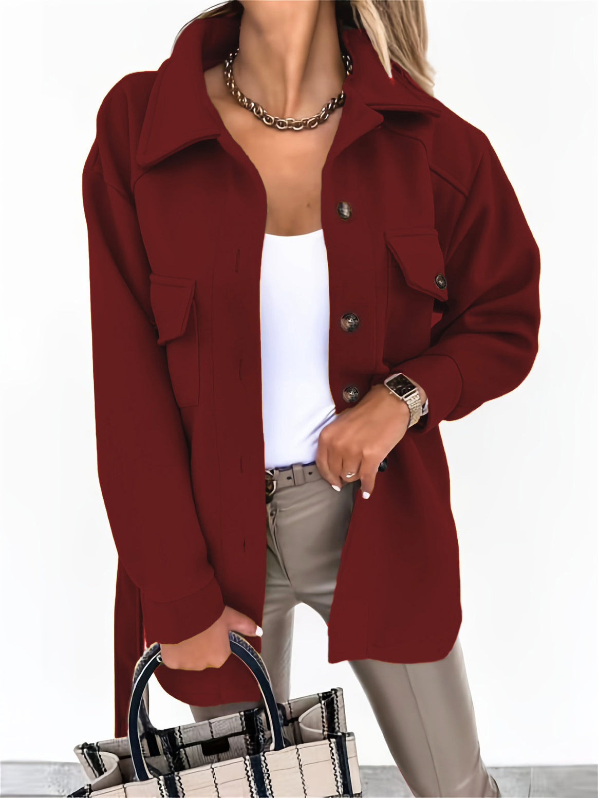 Women's Oversized Shirt Jacket with Flap Pockets Mune Fashion