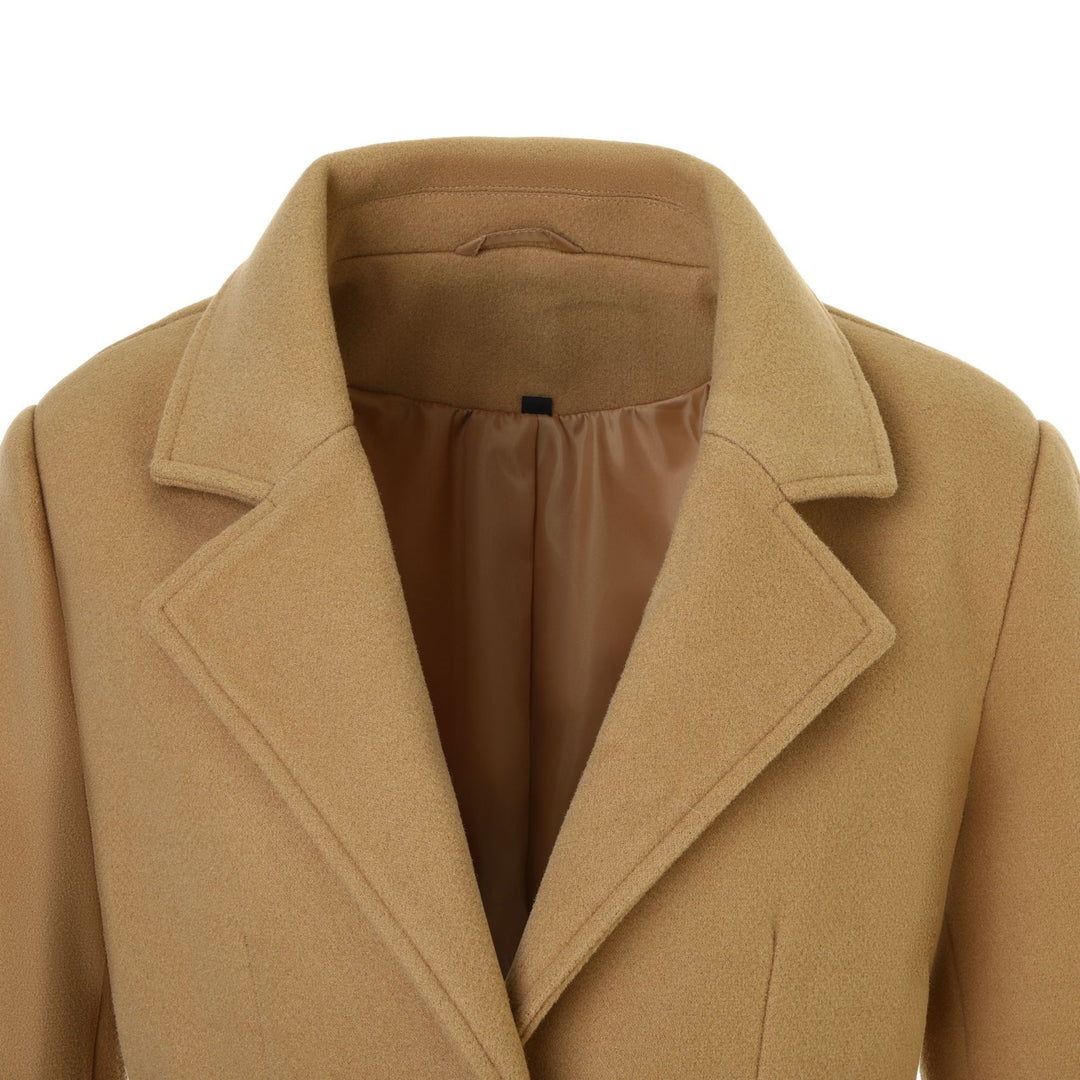 Women Tailored Short Coat with Tie Belt and Notched Collar Mune Fashion