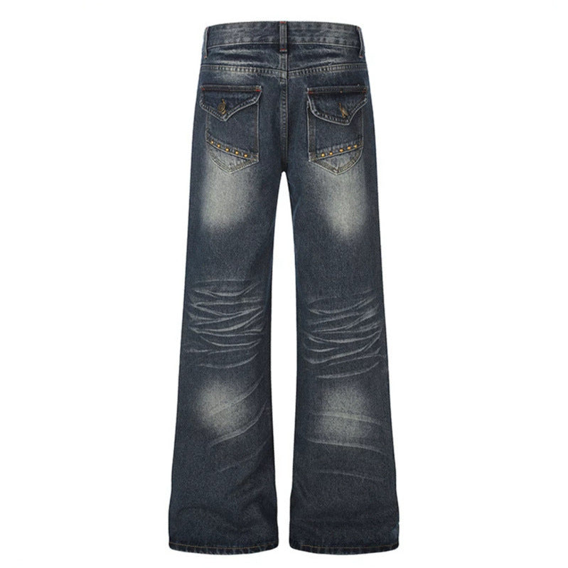 Women's Wide High-Waist Palazzo Jeans with Decorative Stone Cross Appliqué Mune Fashion