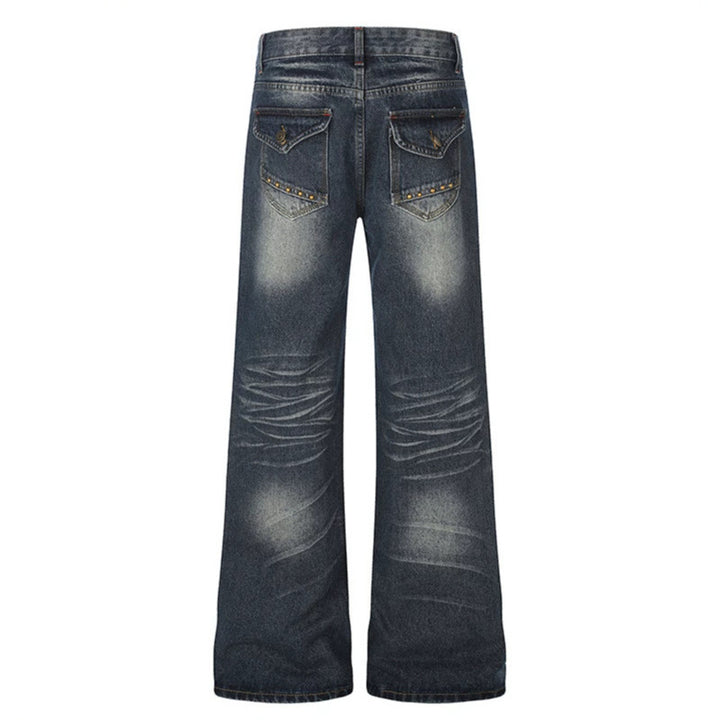Women's Wide High-Waist Palazzo Jeans with Decorative Stone Cross Appliqué Mune Fashion