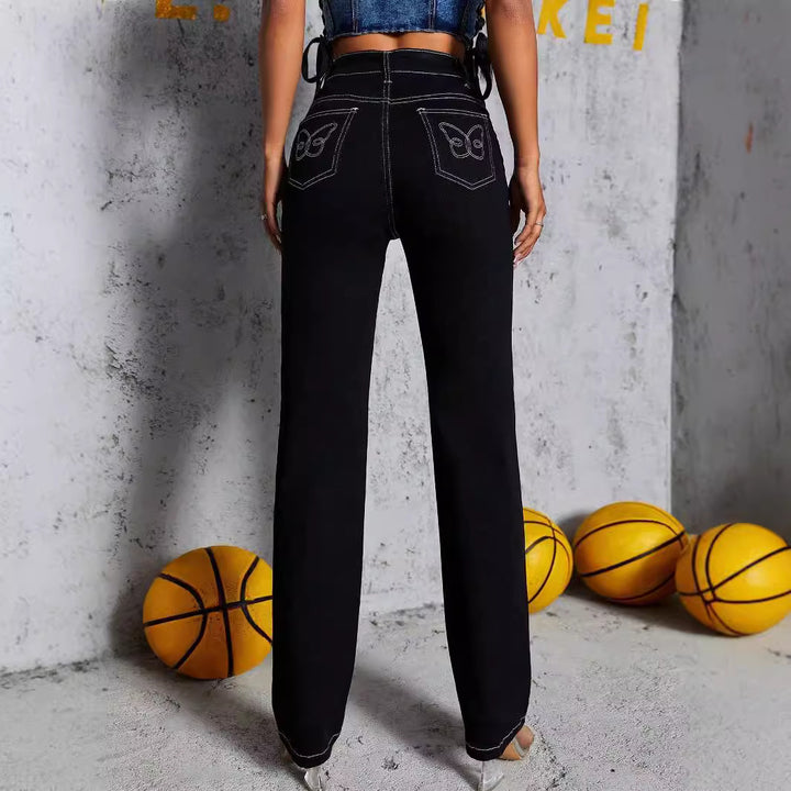 Women’s high-waisted straight cut jeans with contrast stitching Mune Fashion