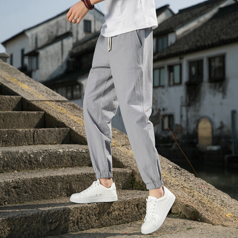 Men's Nan Tapered Linen-Cotton Joggers with Drawstring, Elastic Ankle Cuffs and Slim Silhouette Mune Fashion