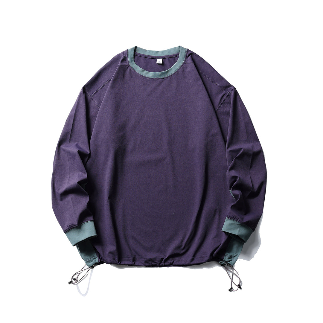 Unisex Oversize Fleece Pullover with Drawstring Hem and Contrast Collar Mune Fashion