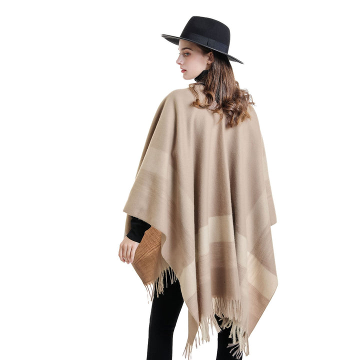 Women Soft-Flowing Wool Blend Poncho with Fringes Mune Fashion