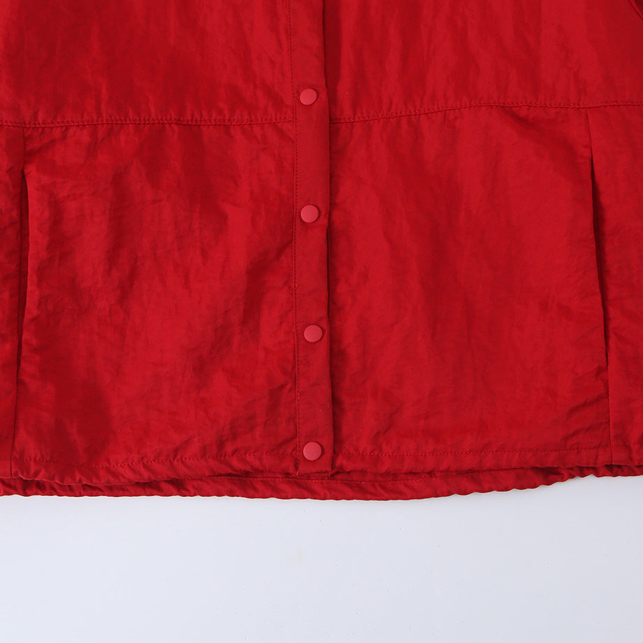 Women's Boxy Transitional Jacket with Stand Collar and Snap Placket Mune Fashion