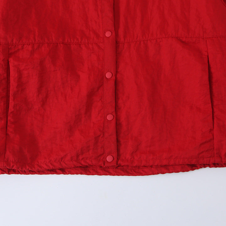 Women's Boxy Transitional Jacket with Stand Collar and Snap Placket Mune Fashion