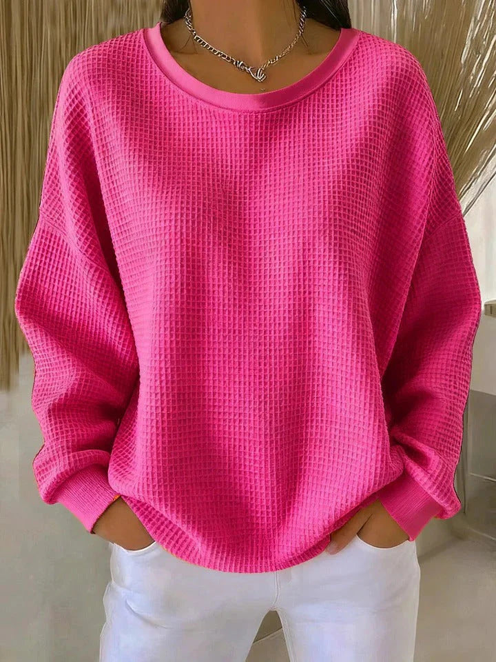Women’s Oversize Waffle Knit Sweatshirt with Round Neck Mune Fashion