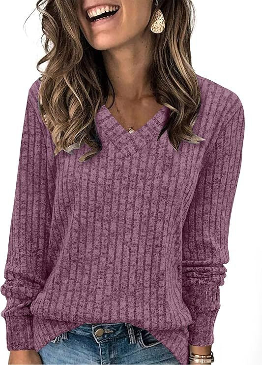 Women's Ribbed V-Neck Fine-knit Sweater with Casual Oversized Fit Mune Fashion