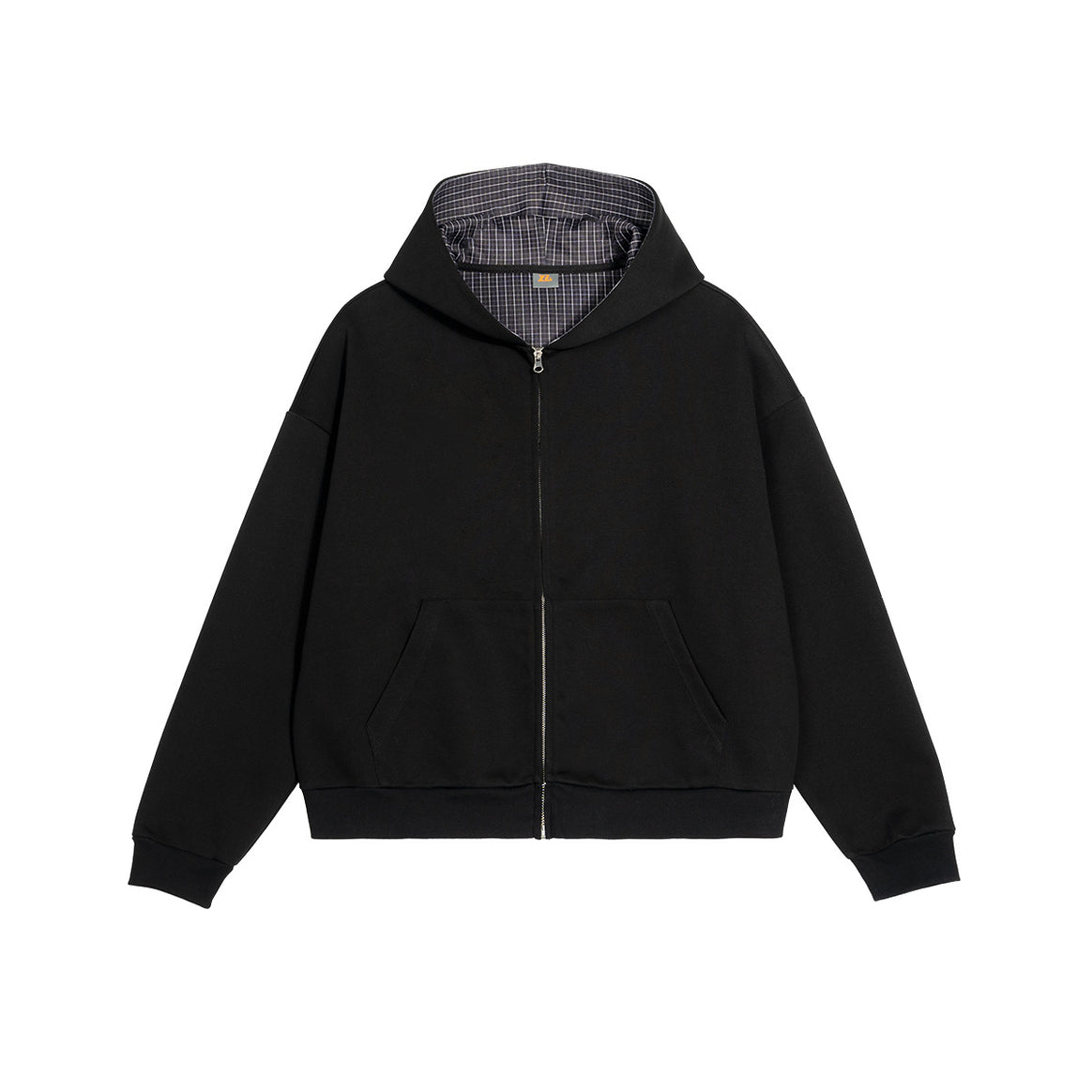 Unisex Short Cut Oversized Hoodie Jacket with Full Zipper, Checkered Lined Hood and Kangaroo Pocket Mune Fashion