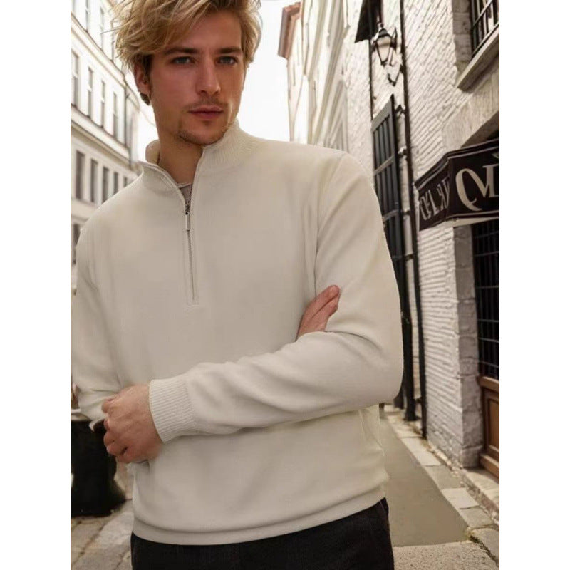 Men's fine knit half-zip pullover with stand-up collar and ribbed cuffs Mune Fashion