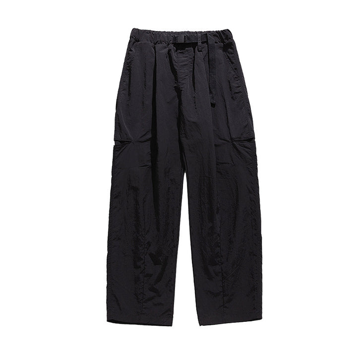 Unisex Wide technical nylon leisure pants with elastic waistband and integrated web belt Mune Fashion