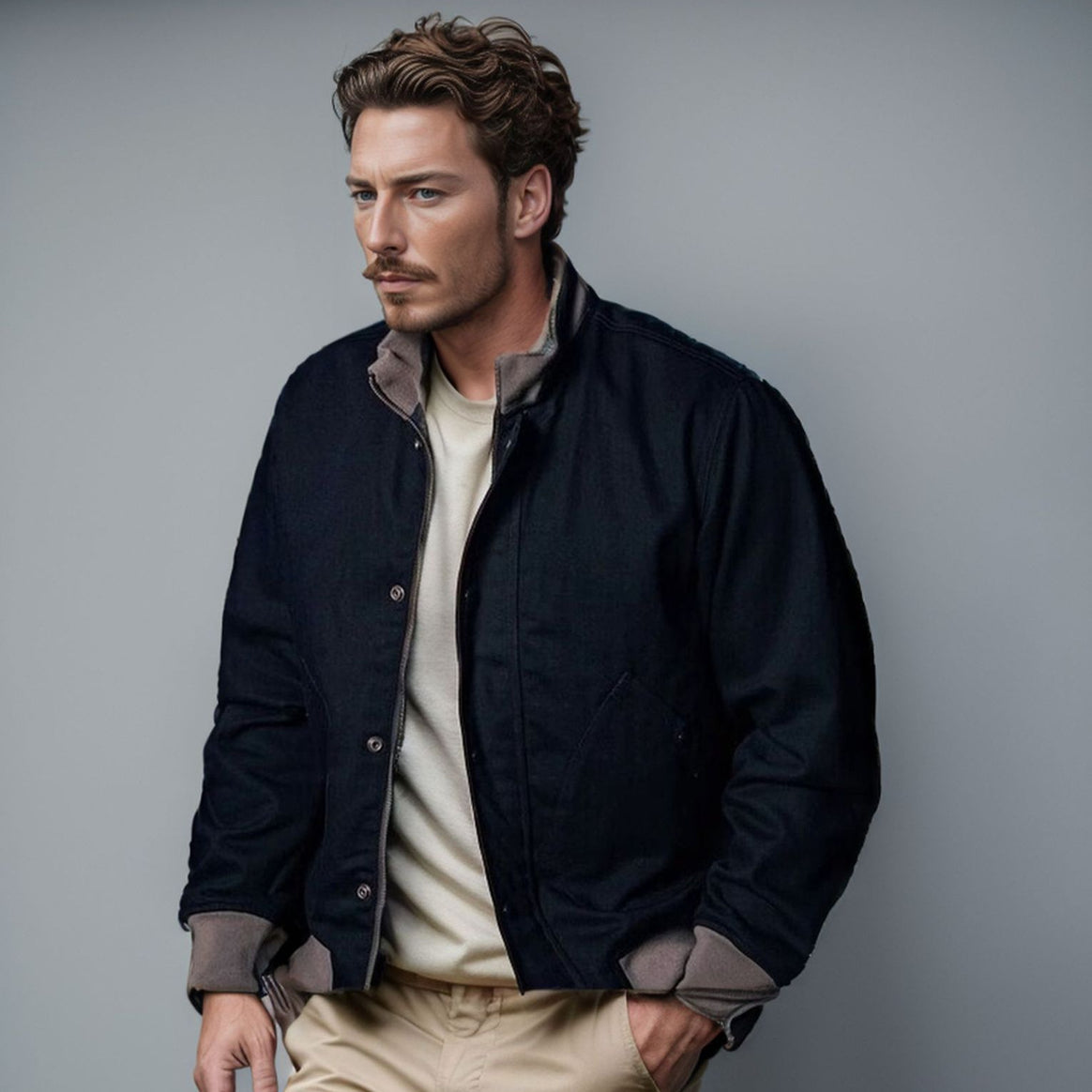 Men's Short Jacket with Stand-Up Collar, Concealed Press Stud Placket and Ribbed Cuffs Mune Fashion