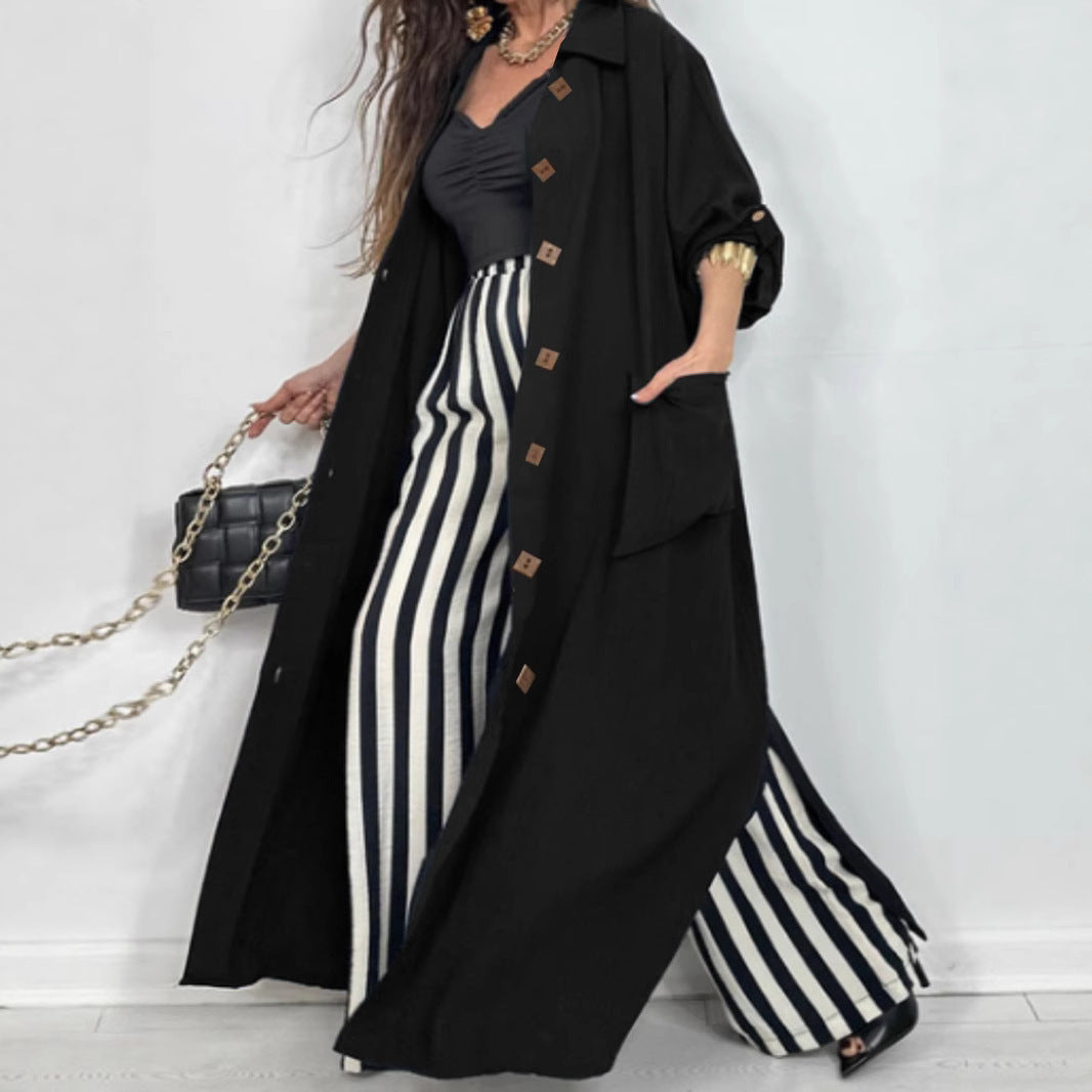 Women's Longline Coat with Shirt Collar and Oversized Silhouette Mune Fashion