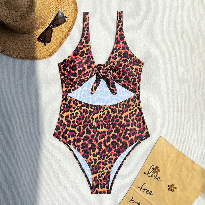 Women’s One-Piece Swimsuit with Deep V-Neck and Animal Print Mune Fashion