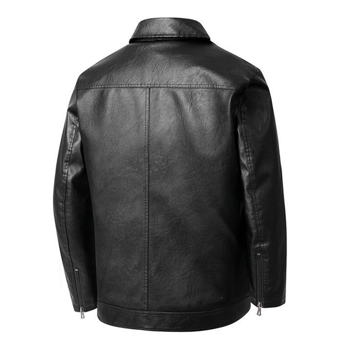 Men's Faux Leather Transitional Jacket with Shirt Collar, Concealed Zip & Side Pockets Mune Fashion