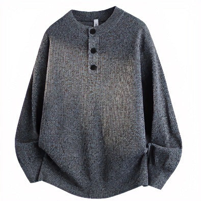 Unisex Oversized Ribbed Henley Sweater with Extended Back Hem and 3-Button Placket Mune Fashion