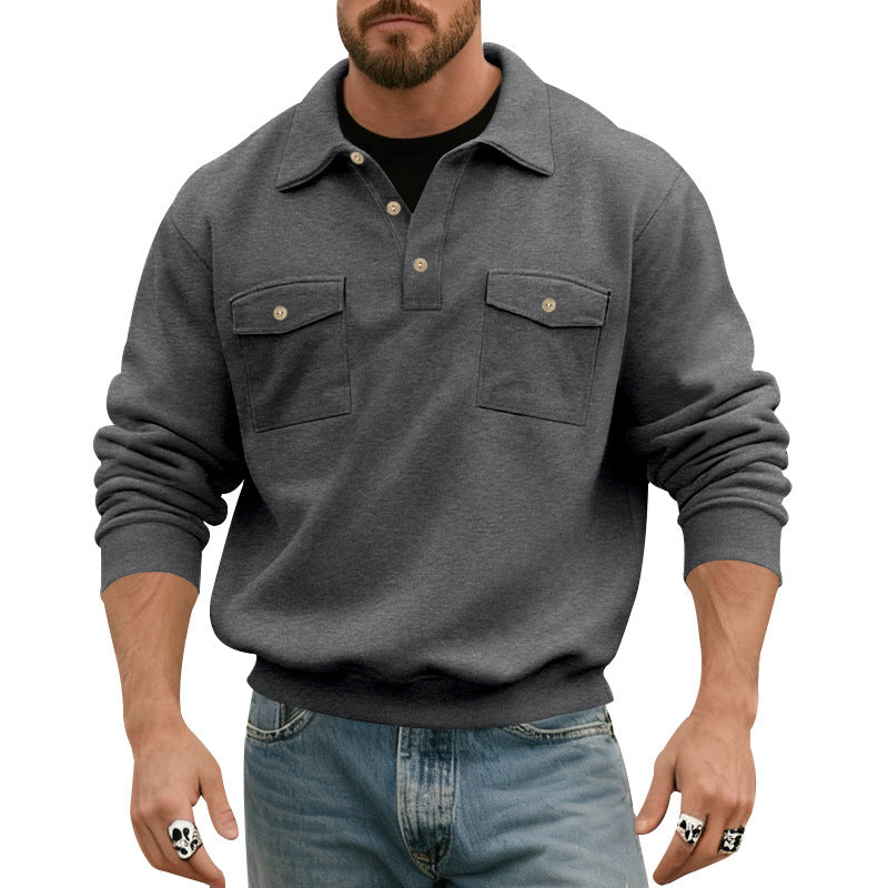 Men's polo collar sweater with flap chest pockets Mune Fashion