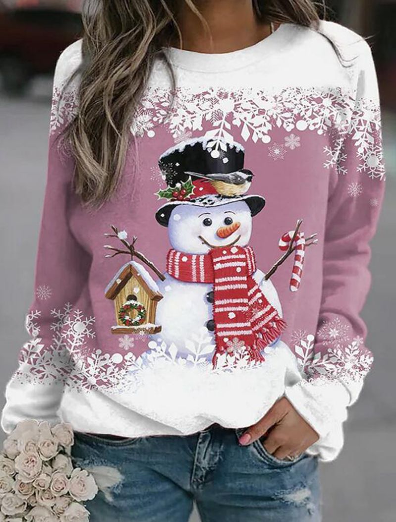 Women's Christmas Sweatshirt with Snowman Design and Round Neckline Mune Fashion