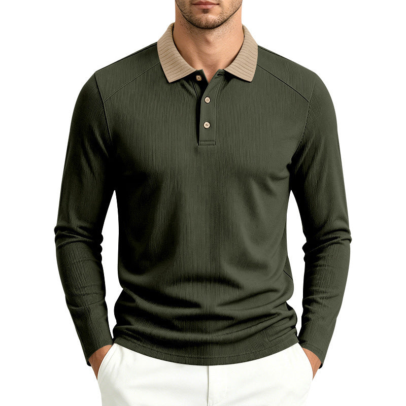 Men's long sleeve polo made of fine ribbed knit with contrast collar and button placket Mune Fashion