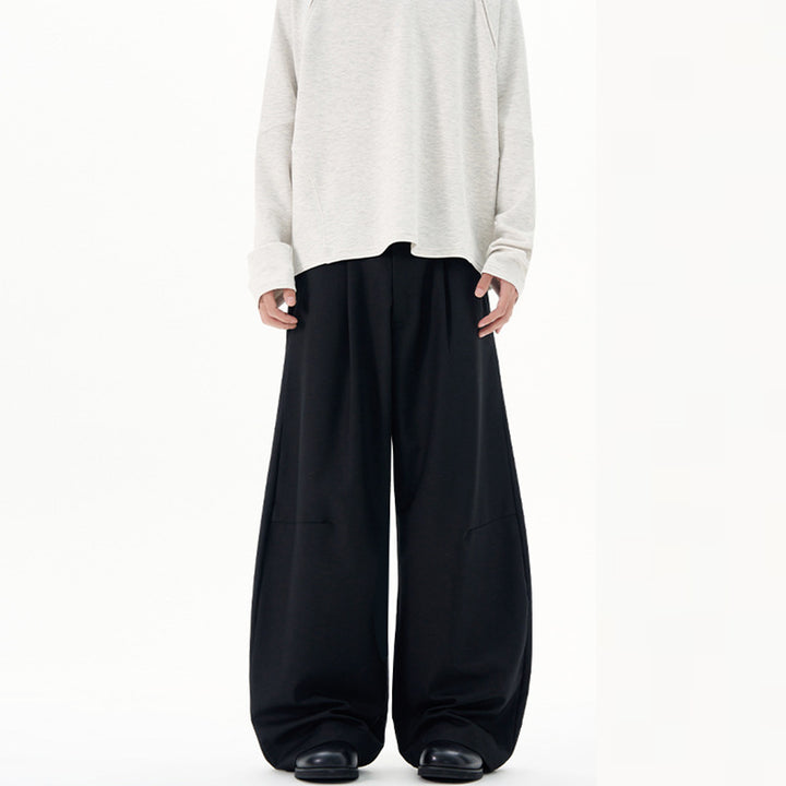 Men's Ultra Wide Pleated Trousers with Low Crotch and Flowing Twill Quality Mune Fashion