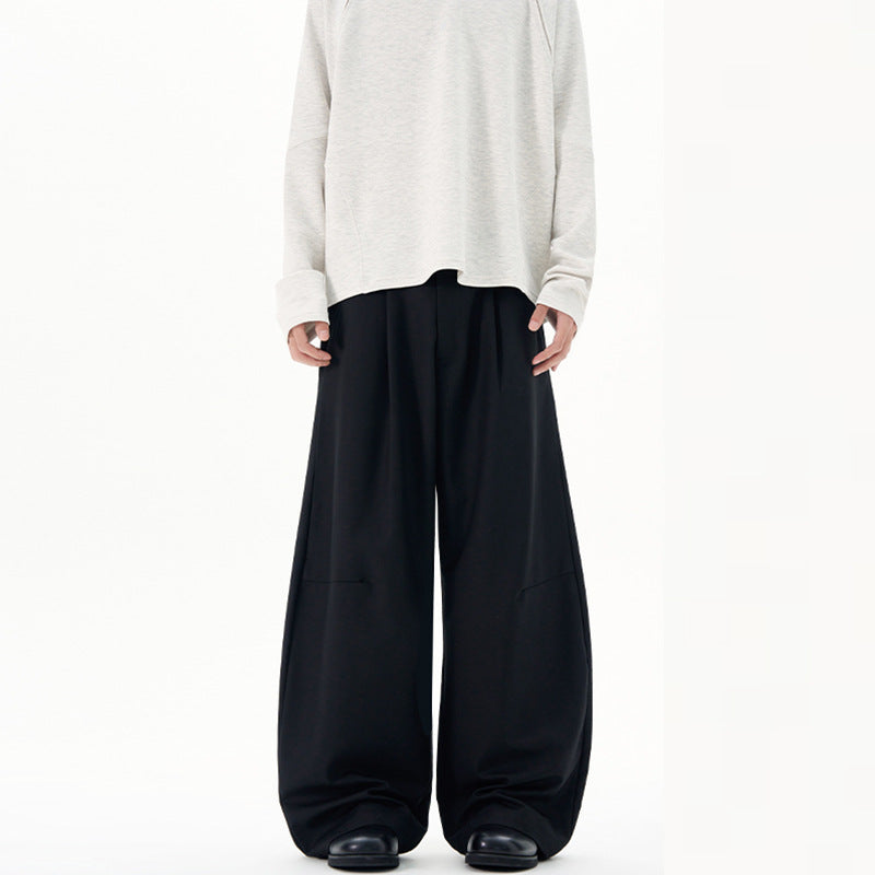 Men's Ultra Wide Pleated Trousers with Low Crotch and Flowing Twill Quality Mune Fashion