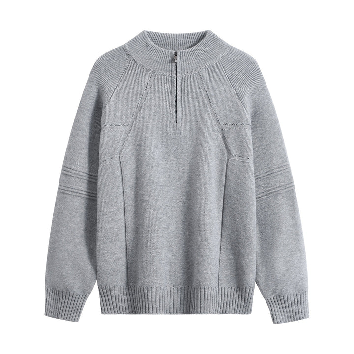 Unisex Oversize Knit Sweater with Half-Zip and Ribbed Stand Collar Mune Fashion