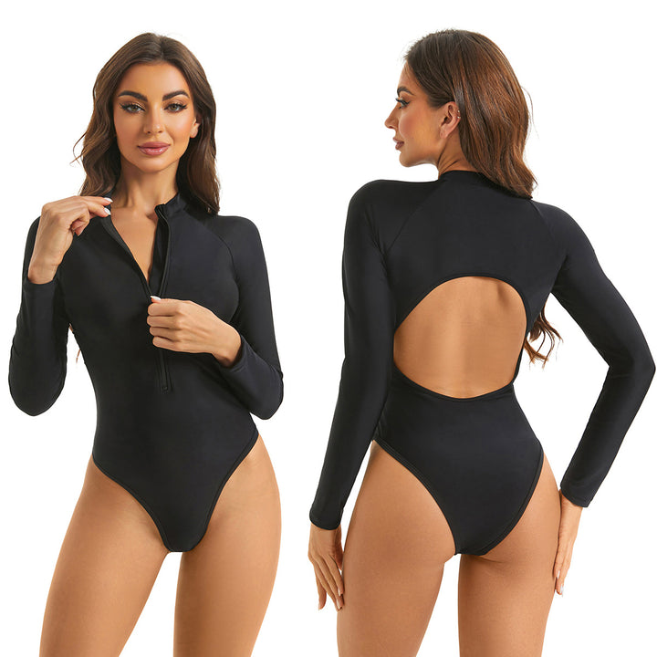 Women's Long Sleeve Swimsuit with Narrow Zipper Mune Fashion